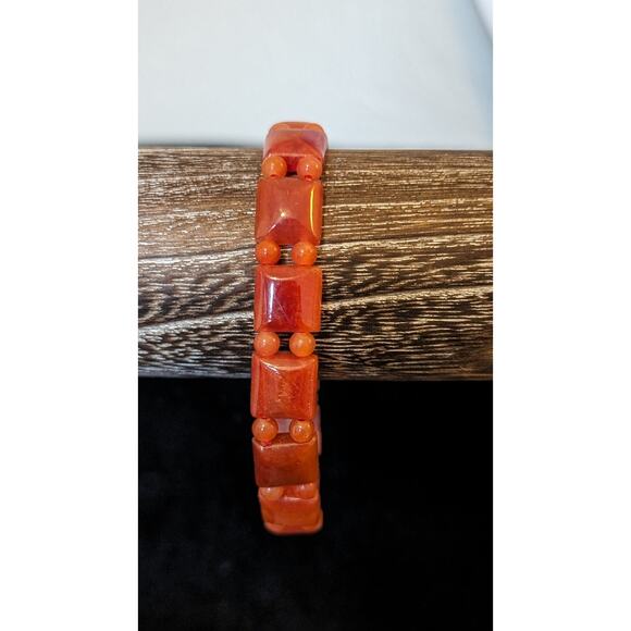 Reddish Brown Stone Bead Stretch Bracelet - Picture 5 of 5